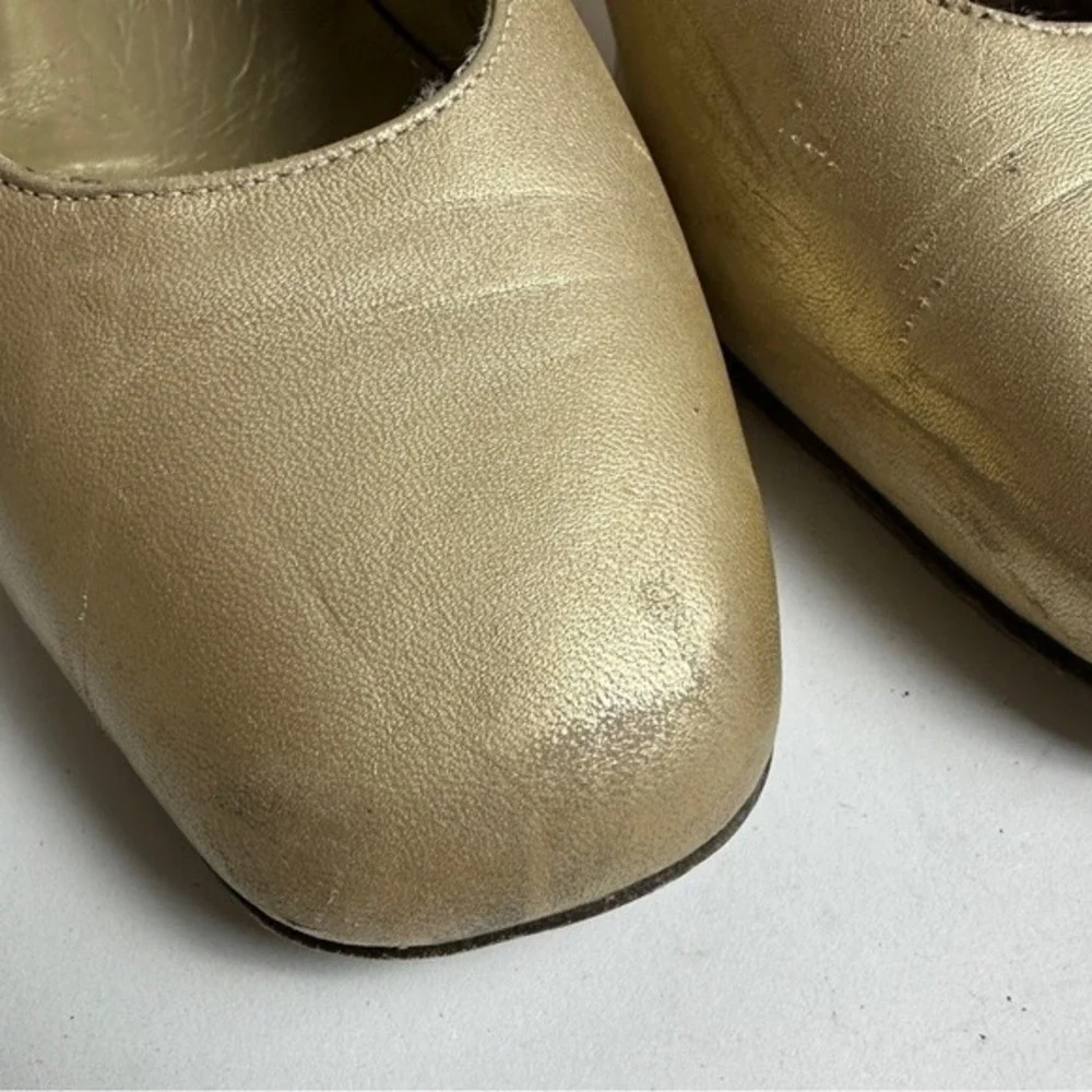 Vintage 1990s Y2K St John Heels Shoes Womens Size 8 1/2 Gold Leather‎ Pumps KC
